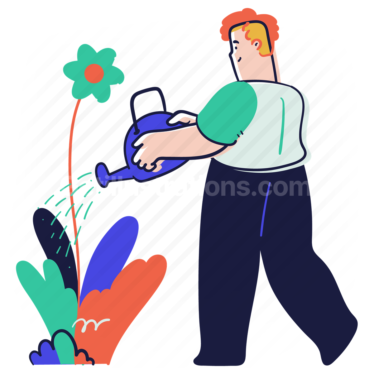 plant, nature, flower, watering, garden, watering can